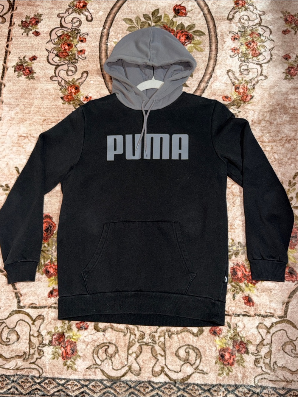 Puma Black Pullover Hoodie with Gray Hood and Logo